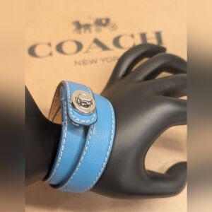 Coach Leather Turnlock Wrap Bracelet/Chocker - EUC - Blue 4.75 Inch Diameter